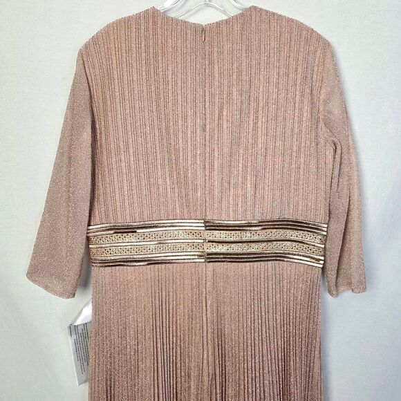 Mac Duggal Pleated Metallic Rose Gold Gown 14, NWT - Picture 7 of 12